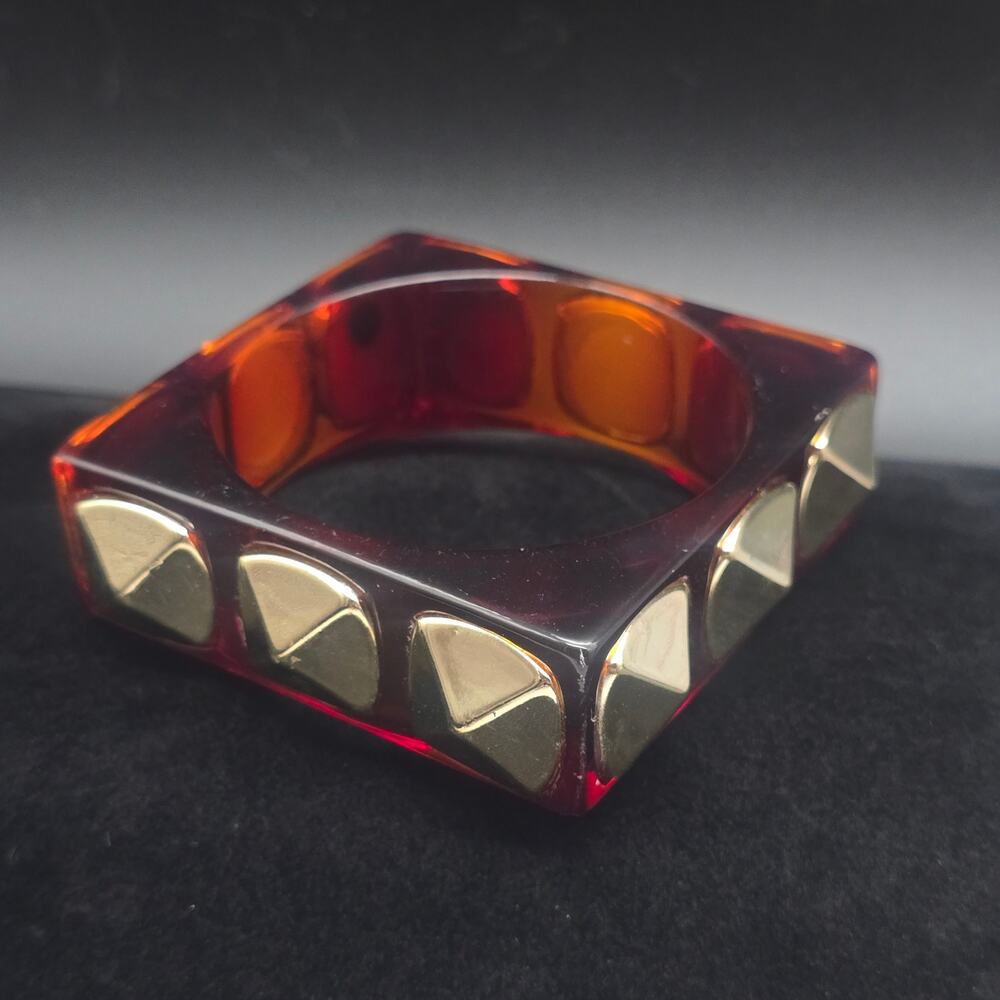 Brown Translucent Studded Bangle Bracelet Gold Tone Edgy Fashion Jewelry